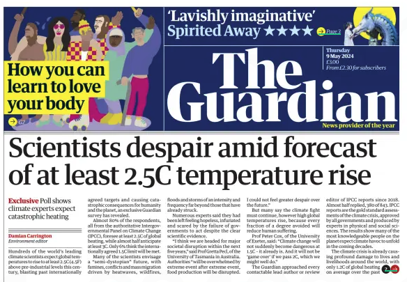 The Guardian is running @dpcarrington's survey of IPCC scientists on its frontcover today...