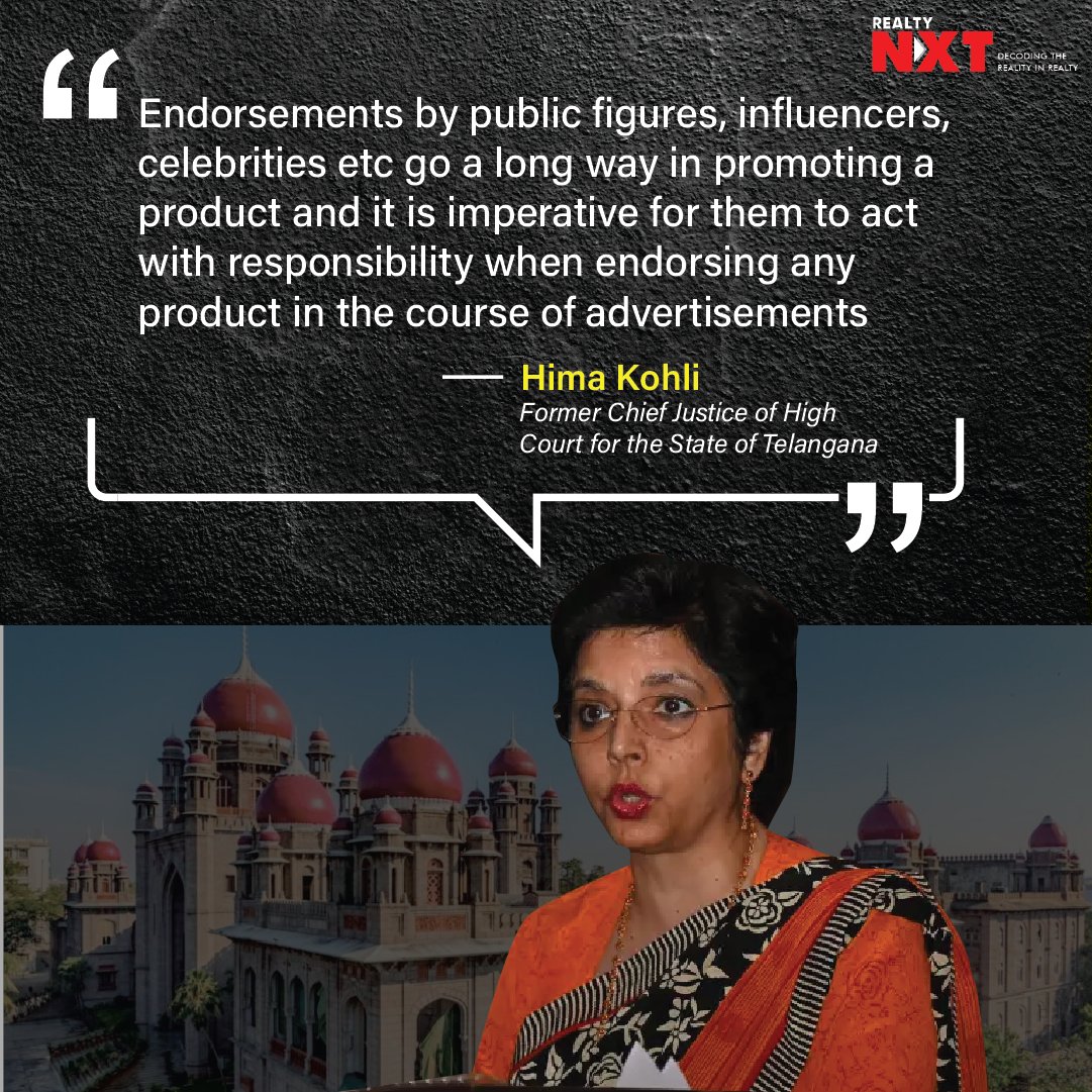 #News | The #SupremeCourt's ruling emphasizes shared responsibility in endorsing food & health products. Former Chief Justice Hima Kohli stresses the need for responsibility in advertising.

#RealtyNXT #HimaKohli #ConsumerProtection #CelebrityEndorsement #Influencers