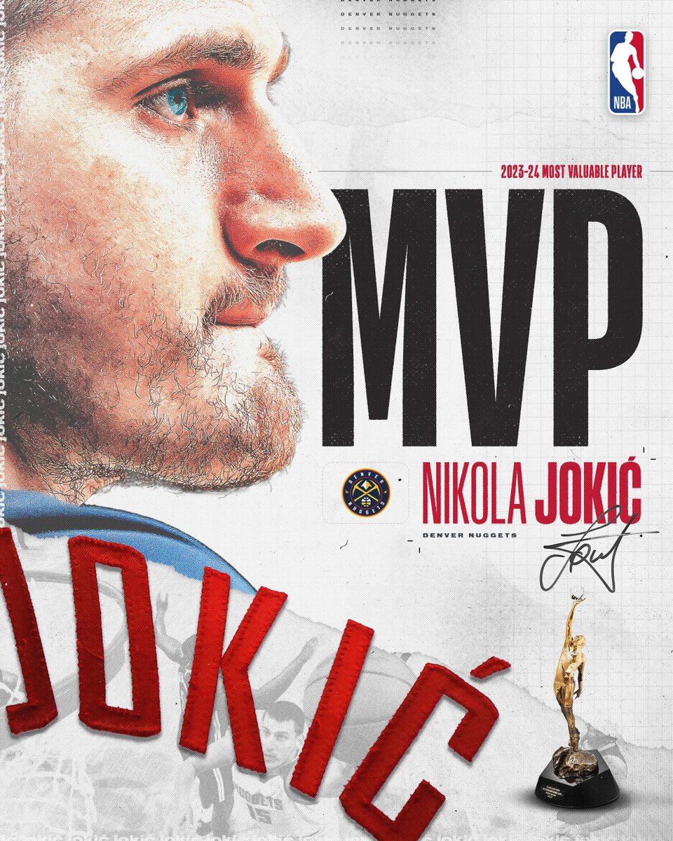 Huzurlarınızda...

2023-24 sezonunun MVP'si Nikola Jokic! 🃏

29 yaşında kariyerinin üçüncü MVP ödülünü kazandı ve bu alanda Larry Bird, Magic Johnson & Moses Malone üçlüsünü yakaladı. 💪