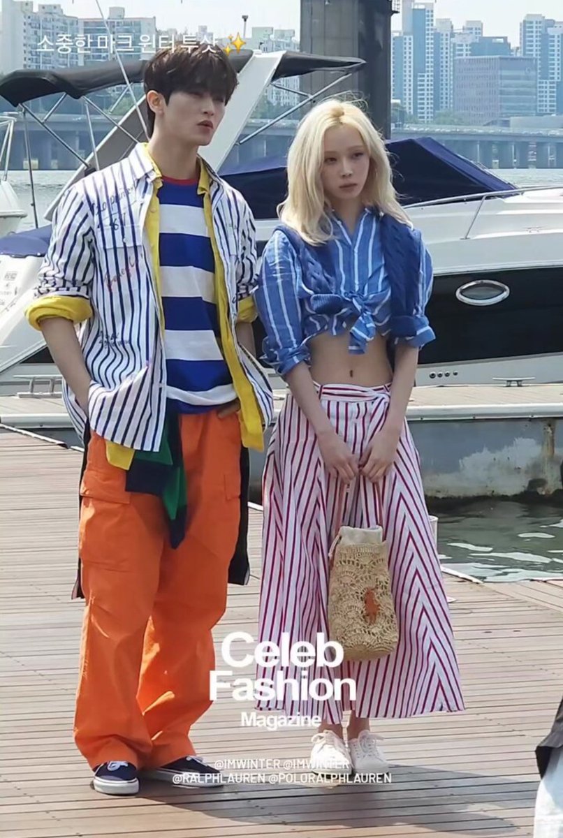 Mark of NCT and Winter of aespa do a photoshoot together for Polo Ralph Lauren.