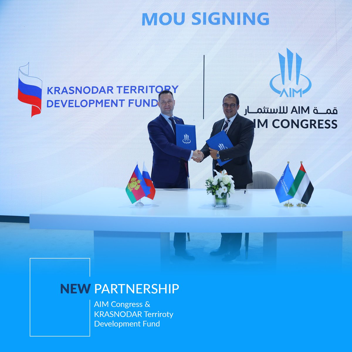AIM is delighted to announce MOU signing with the Krasnodar Territory Development Fund
The Krasnodar Territory Development Fund,is an organization that provides financial support to industrial enterprises in the region. 

#internationalconnections #abudhabi #AIMCongress2024 #mou