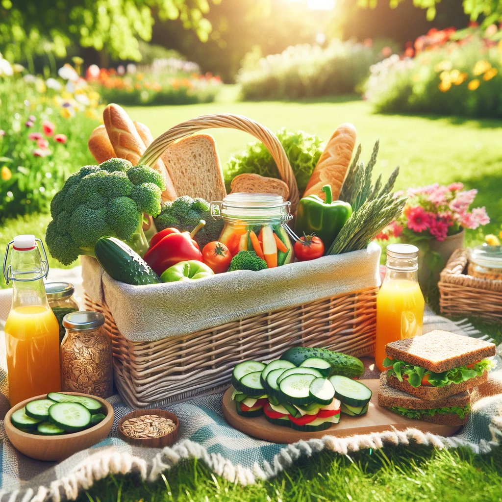 Picnic in the park! 🧺🌳 Enjoy a healthy spread of whole grain sandwiches, veggies, and natural juices in the sunshine. #PicnicTime #HealthyEats #ParkLife #NatureLovers