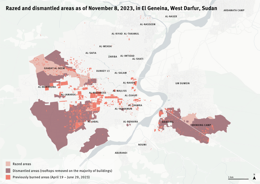 Documented abuses show RSF and allies committed war crimes and crimes against humanity. Thousands were killed and nearly half million forcefully displaced. These perpetrators also destroyed and razed whole Massalit neighbourhoods in El Geneina.