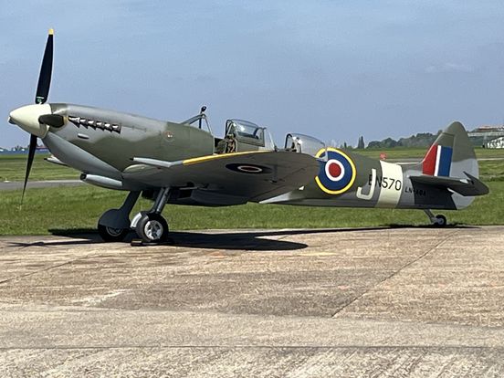 ... Norway today! (9th May) 2-seat Spitfire EN570 at Biggin Hill today after final test flight and ready for departure tomorrow morning for Norway. Pilot Rolf Meum will bring her to Norway, with stops at Lelystad, Odense, Säve and Torp before final flight into Notodden, Norway.