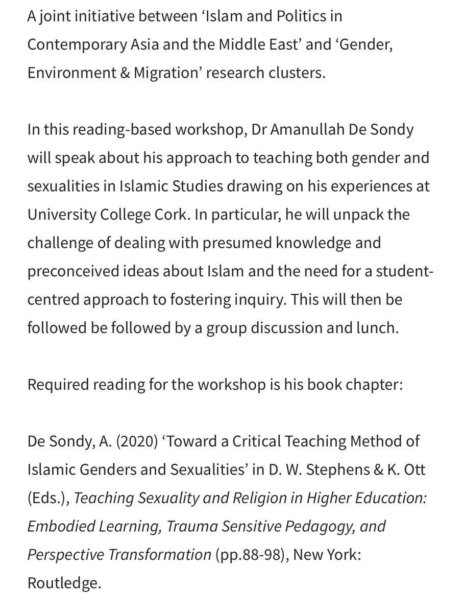 Looking forward to leading a #teaching workshop at @UniMelb during my upcoming visit. I’ll explore my published research on approaches to teaching both #gender and #sexualities in Islamic studies specifically and in the study of #religions generally. events.unimelb.edu.au/asia-institute…