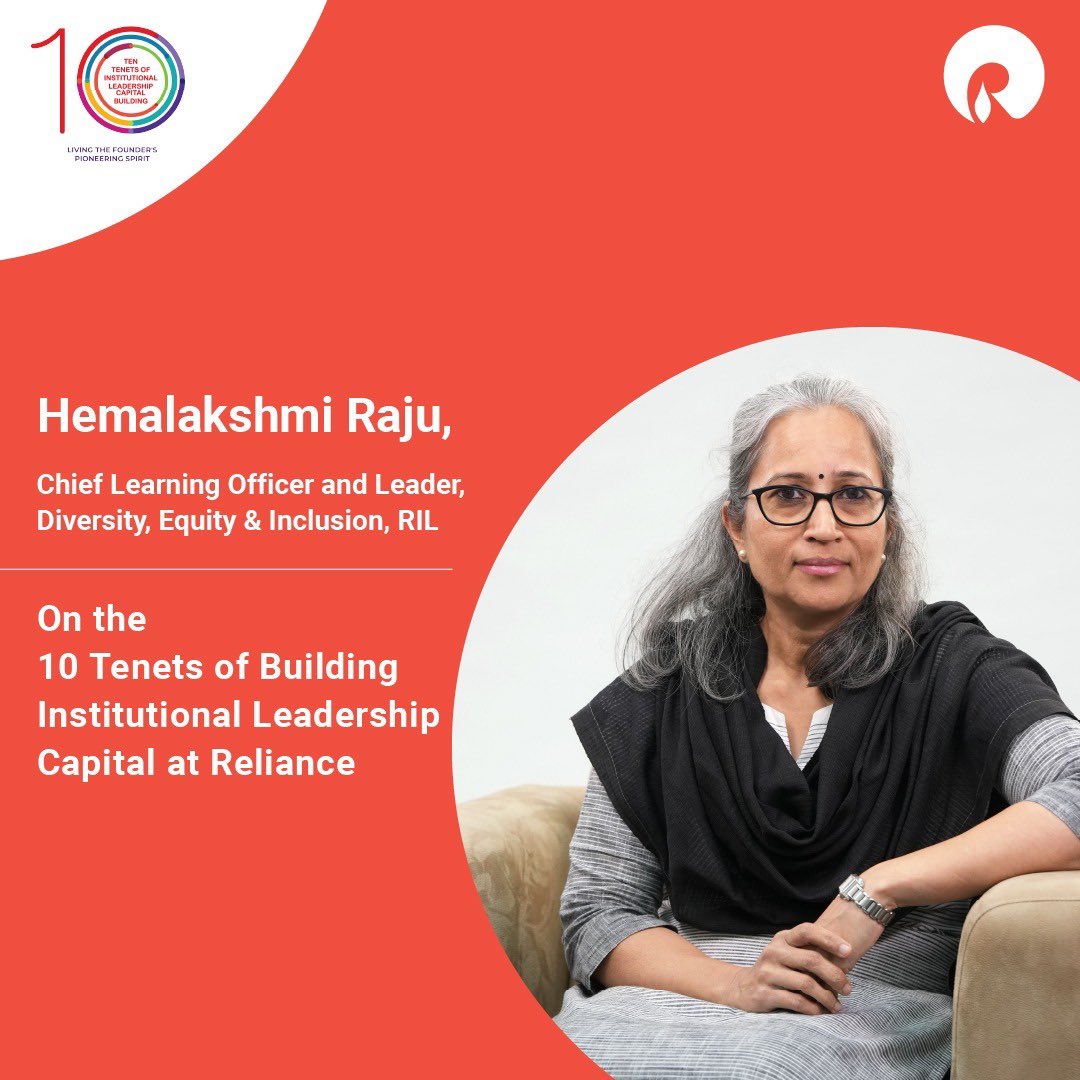 Hemalakshmi Raju, Chief Learning Officer and Head – Diversity, Equity and Inclusion at RIL, shares how the #10TenetsofLeadership help create an enabling workplace.

Watch the full video at 10tenets.ril.com.

#RILWayOfLife #LeadershipAtReliance #WorldofReliance