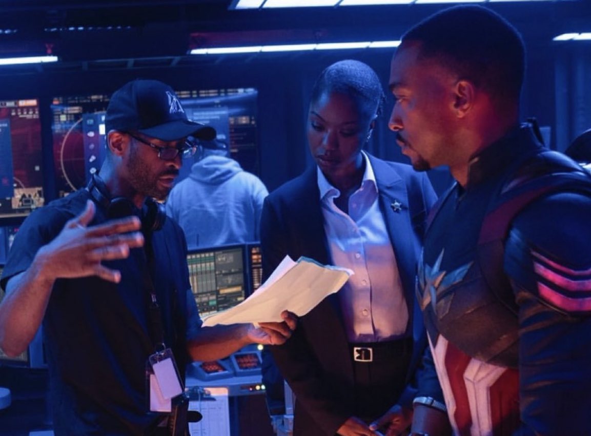 Anthony Mackie with Brave New World Director Julius Onah on set