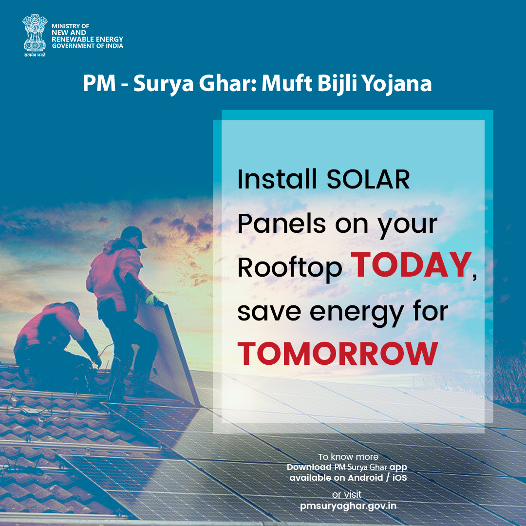 Brighten your future with solar power!
Sign up for PM – Surya Ghar: Muft Bijli Yojana.

Click on the link in the bio to know more.

#PMSuryaGhar #MuftBijliYojana #SolarPower #FreeElectricity #AatmanirbharBharat #RenewableEnergy #SustainableLiving 

@mnreindia 
@RECLindia