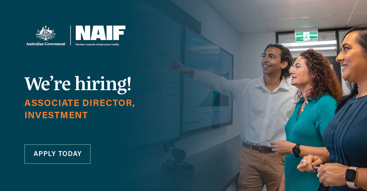 NAIF is seeking an Associate Director, Investment to join our dynamic team on a full-time basis in our Sydney office. To apply, email your resume and a cover letter outlining your relevant experience to peopleandculture@naif.gov.au by 4:00pm, 24 May 2024.