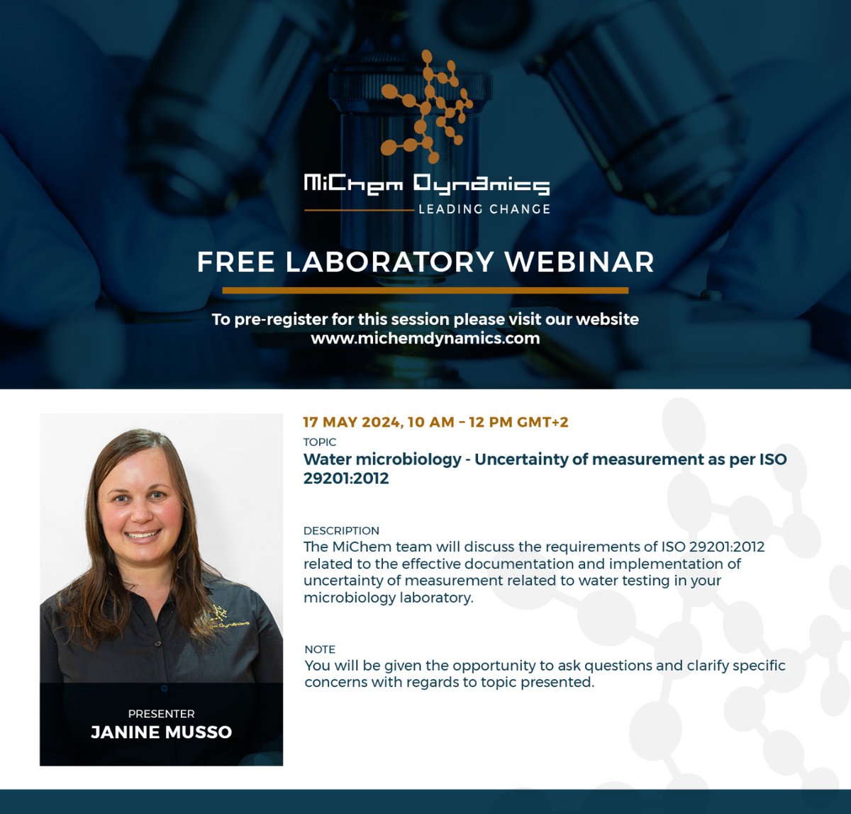 OUR FREE LABORATORY WEBINAR SERIES FOR 2024 CONTINUES! Register here: us02web.zoom.us/webinar/regist… Visit website to pre-register for our free lab webinars:  Testing & Calibration lab (ISO/IEC 17025:2017): michemdynamics.com/scientific-ser…  Medical lab (ISO 15189:2022): michemdynamics.com/scientific-ser…