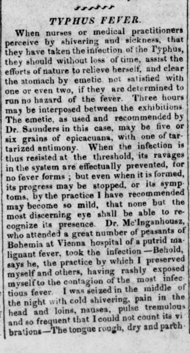 Zignack's tweet image. Typhus Fever!

Martinsburgh Gazette, Jan 5, 1815:

The fear of symptoms and the uncertainty of what happens to the body is like candy for the disgusting money-hungry people. Because the fearfull people will turn to anyone that claims to have a cure.

tile.loc.gov/storage-servic…