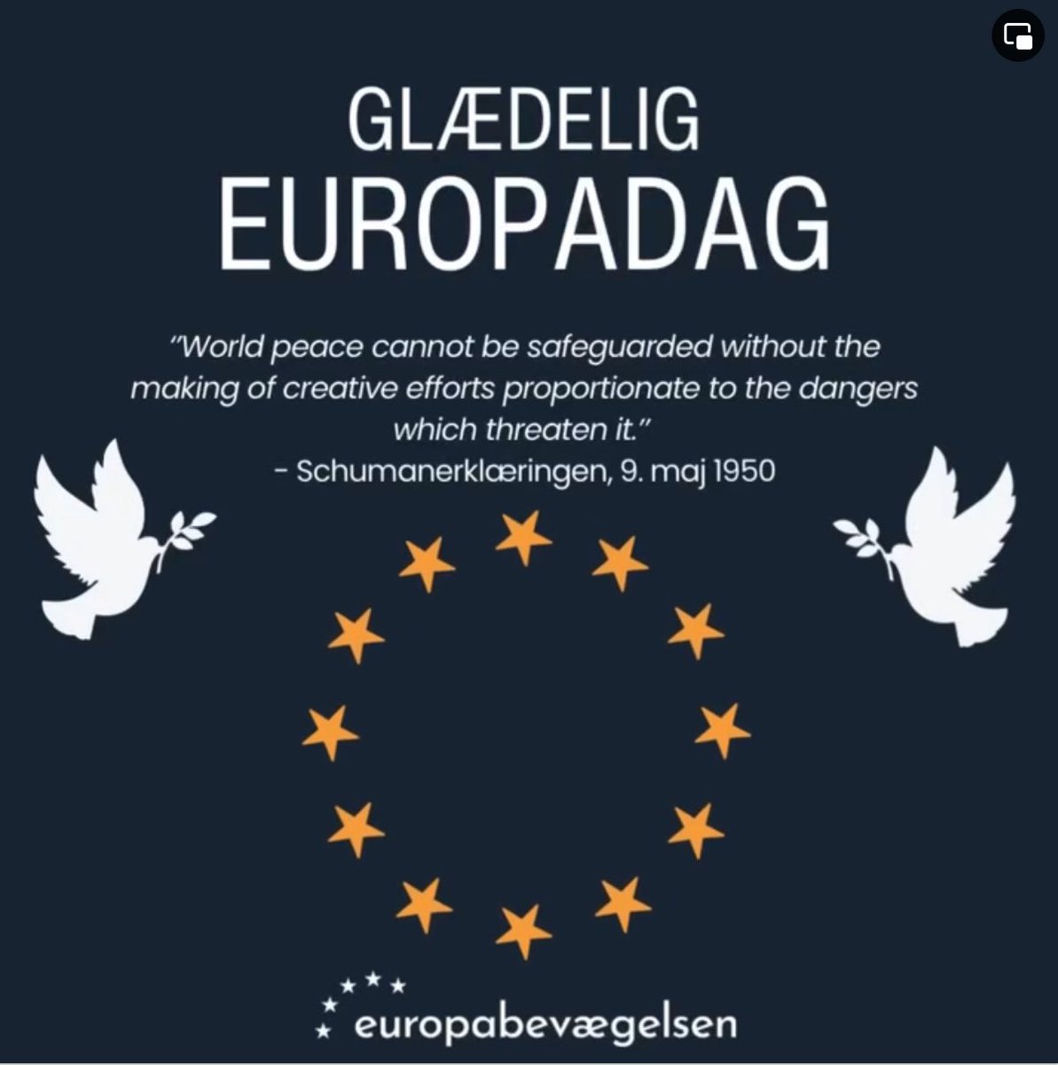 I dag er det Europadag 🇪🇺 Dagen hvor vi fejre starten på #EU med freden som et centralt element i samarbejdet. Et fortsat stærkt samarbejde i EU er nødvendigt, så fred og sikkerhed kan sikres i fremtiden. Putins stormagtsdrømme må ikke ødelægge EU som fredsprojekt #dkpol #eupol