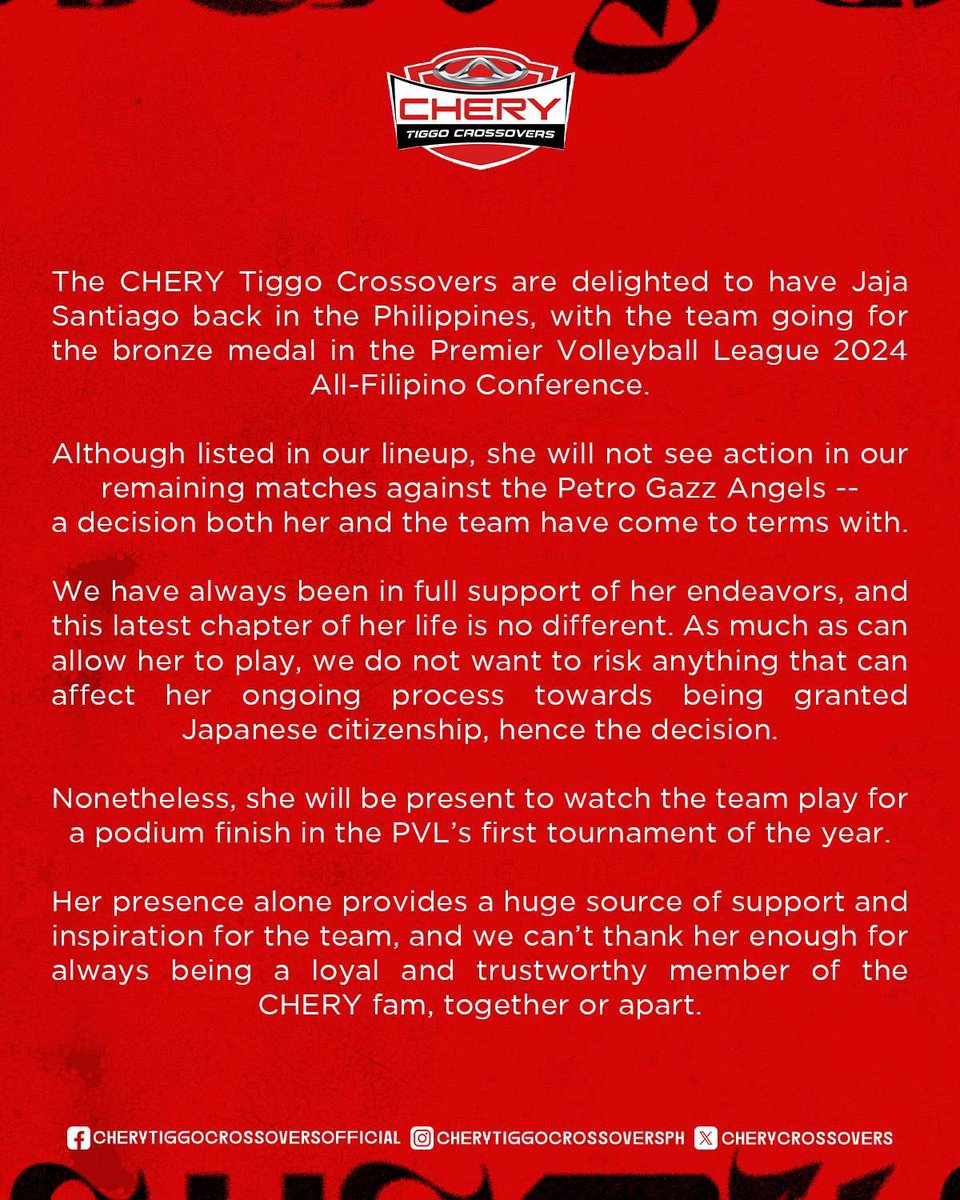 Just a quick update regarding our dear Jaja’s return ❤️ 

#EngineStartCHERY #CHERYAarangkadaNa #CHERYonTOP