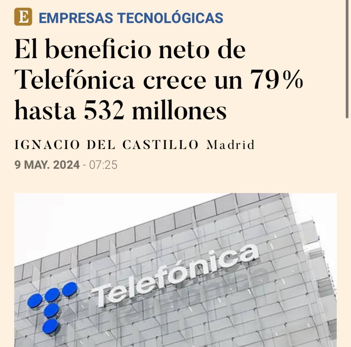 Telefónica nunca debió dejar de ser una empresa pública. Su privatización culminó con Aznar en 1997 y el dinero que ha dejado de recaudar el Estado por salirse de Telefónica asciende a 23.900 millones. Su beneficio se dispara un 79% en los primeros tres meses. Suma y sigue.