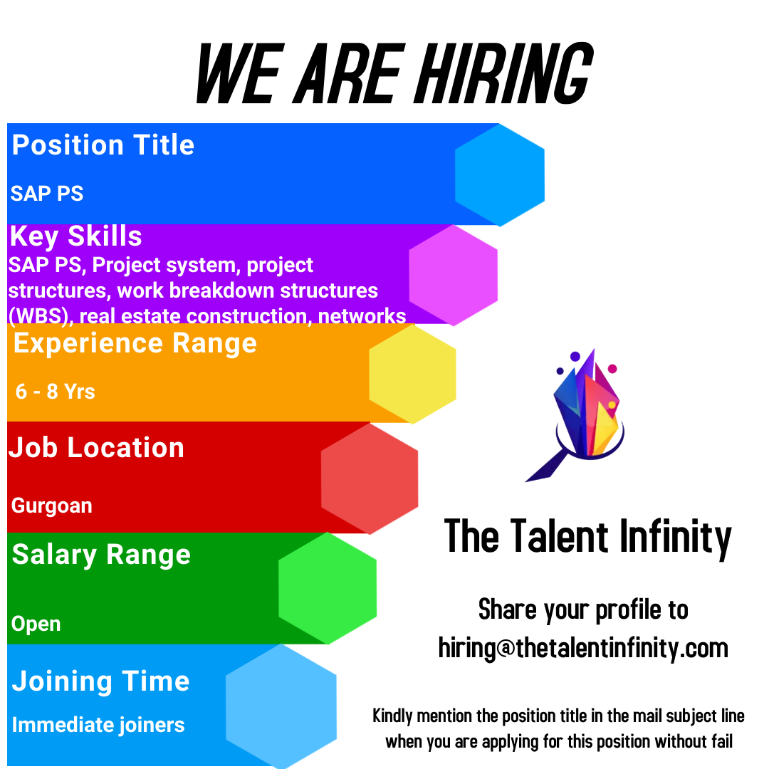 TalentInfinity2's tweet image. #SAP #PS #Projectsystem #projectstructures #workbreakdown #structures #WBS #realestate #construction #networks #jobs #wearehiring #TalentInfinity #hiringtalent #hiringteam #recuitment #recuitmentalert #openings #jobopportunities #jobopenings #jobsalert #Talentacquisition #hirin
