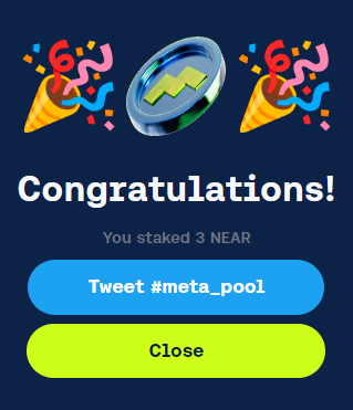 NearMultiverse's tweet photo. Hey, I staked my #NEARs on Meta Pool @meta_pool
Más stake, más comisiones del protocol que se distribuyen, más fondos para los Grants, más apoyo
Haciendo stake desde 1 $NEAR, contribuyes mucho 🌱 https://t.co/9f3Rv32WwI