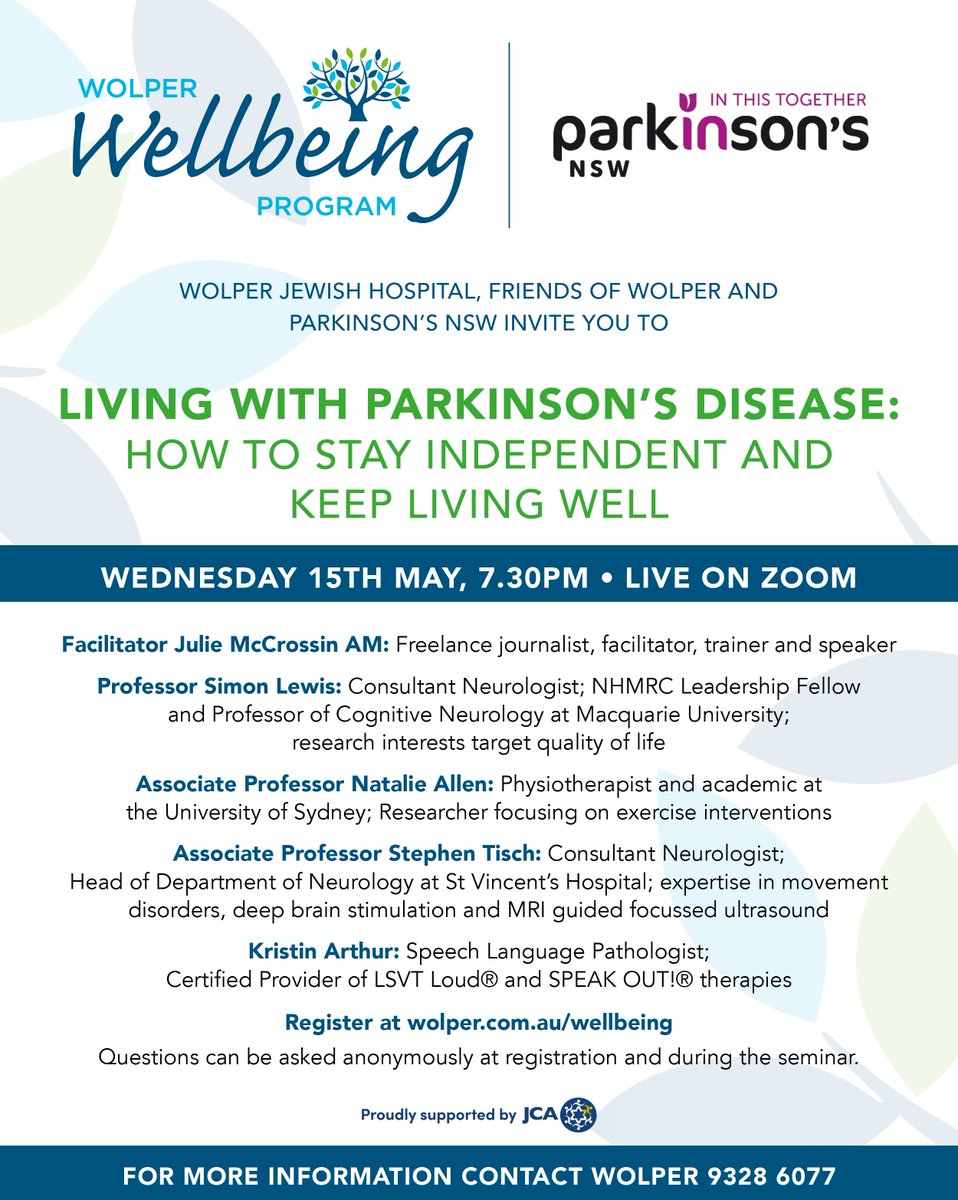 ParkinsonsNSW (@parkinsonsnsw) on Twitter photo Living well with #Parkinsons disease webinar
15 May I 7.30pm (AEDT).
Register wolper.com.au/wellbeing
<a href="/profsimonlewis/">Simon Lewis</a> <a href="/DrNatalieAllen/">Natalie Allen</a> Living well with #Parkinsons disease webinar
15 May I 7.30pm (AEDT).
Register wolper.com.au/wellbeing
<a href="/profsimonlewis/">Simon Lewis</a> <a href="/DrNatalieAllen/">Natalie Allen</a>