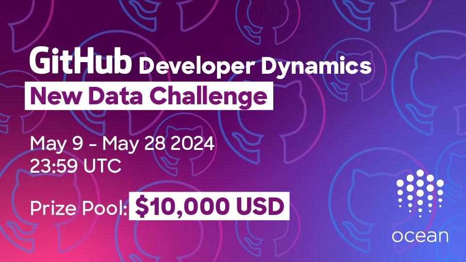oceanprotocol's tweet photo. Data Wizards, it's on!  🚀

The "GitHub Developer Dynamics" #DataChallenge starts today.

Use #GitHub data to analyze developer interactions and their impact on project crypto tokens. #AI

Compete for the $10K prize pool! 💰

🗓️ May 9 - May 28

Join here: https://t.co/SUIH0v2ElA https://t.co/7N4akJ9VZD
