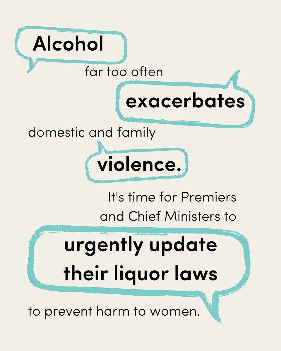 Right now, state and territory liquor laws don’t require decision-makers to consider the prevention of gender-based and family violence when enacting alcohol laws.

This must change.

#EnoughIsEnough #ViolenceAgainstWomen #MensViolence #HarmReduction #PublicHealth