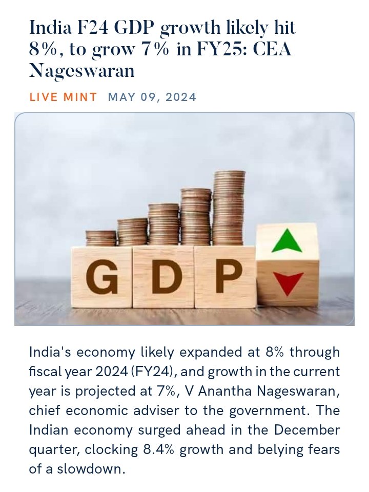 India F24 GDP growth likely hit 8%, to grow 7% in FY25: CEA Nageswaran
livemint.com/economy/india-…

via NaMo App