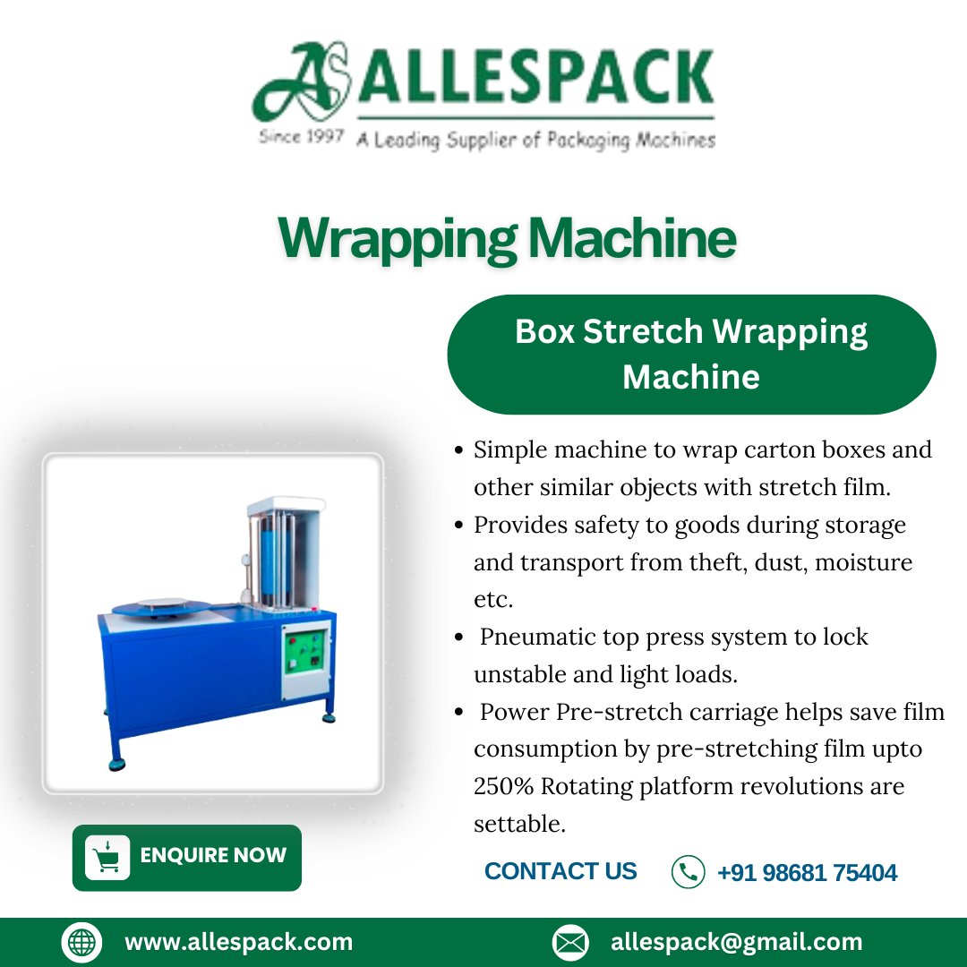 Box Stretch Wrapping Machine

Model: BW002

Call us at: +91 9868175404, +91 9015997050
Email us at: allespack@gmail.com
Visit Website: allespack.com/box-stretch-wr…

#wrappingmachine #packagingsolutions #strappingtool #industrialpackaging #efficientpacking #shippingessentials