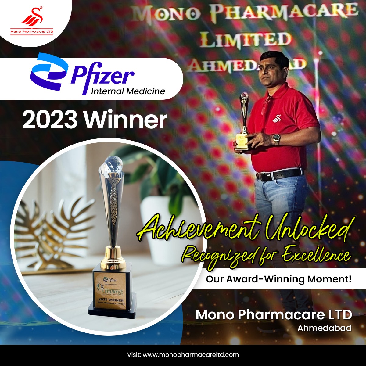 Exciting news! #MonoPharmacare Ltd has been awarded by #Pfizer for our contributions to the healthcare industry in 2023. Thank you to Pfizer for this prestigious honor! 🌟

#HealthcareInnovation #monopharmacareltd #pharmaceuticalcompany #pharma #ahmedabad #awardwinner