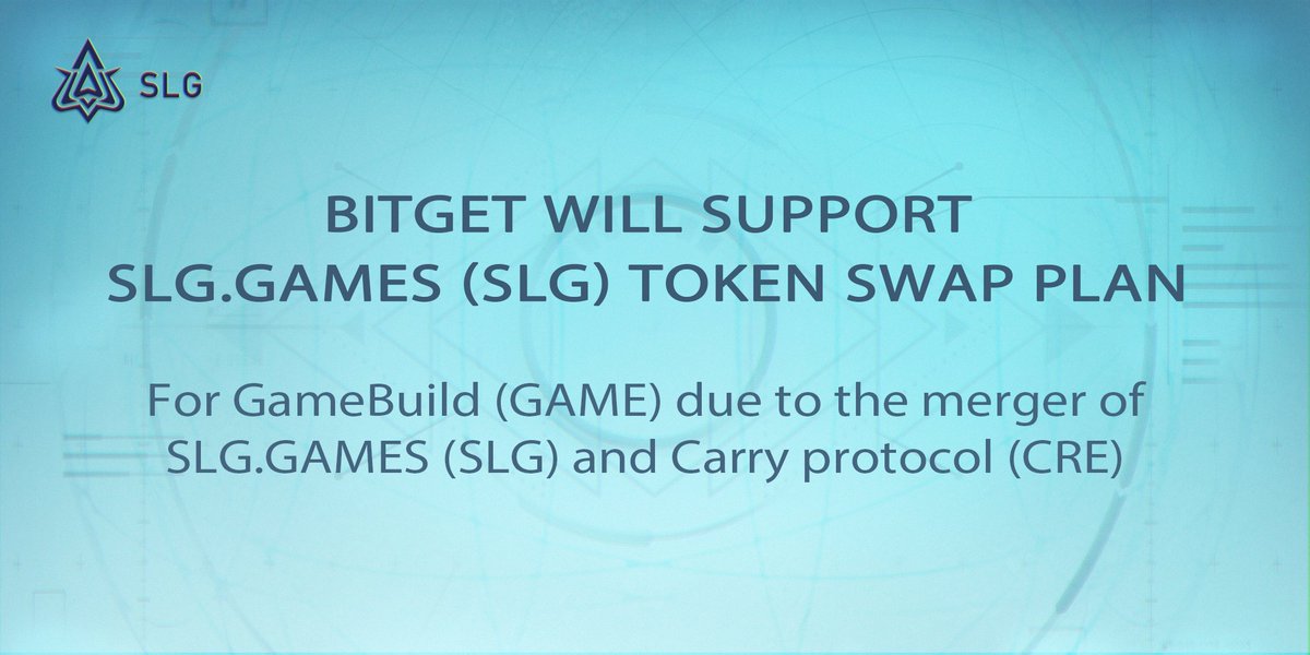 Bitget will support SLG.GAMES (SLG) token swap plan for GameBuild (GAME) due to the merger of SLG.GAMES (SLG) and Carry protocol (CRE).

Deposit and withdrawal services of SLG are now suspended.
On 9 May 2024, 7:00 (UTC), Bitget will delist the