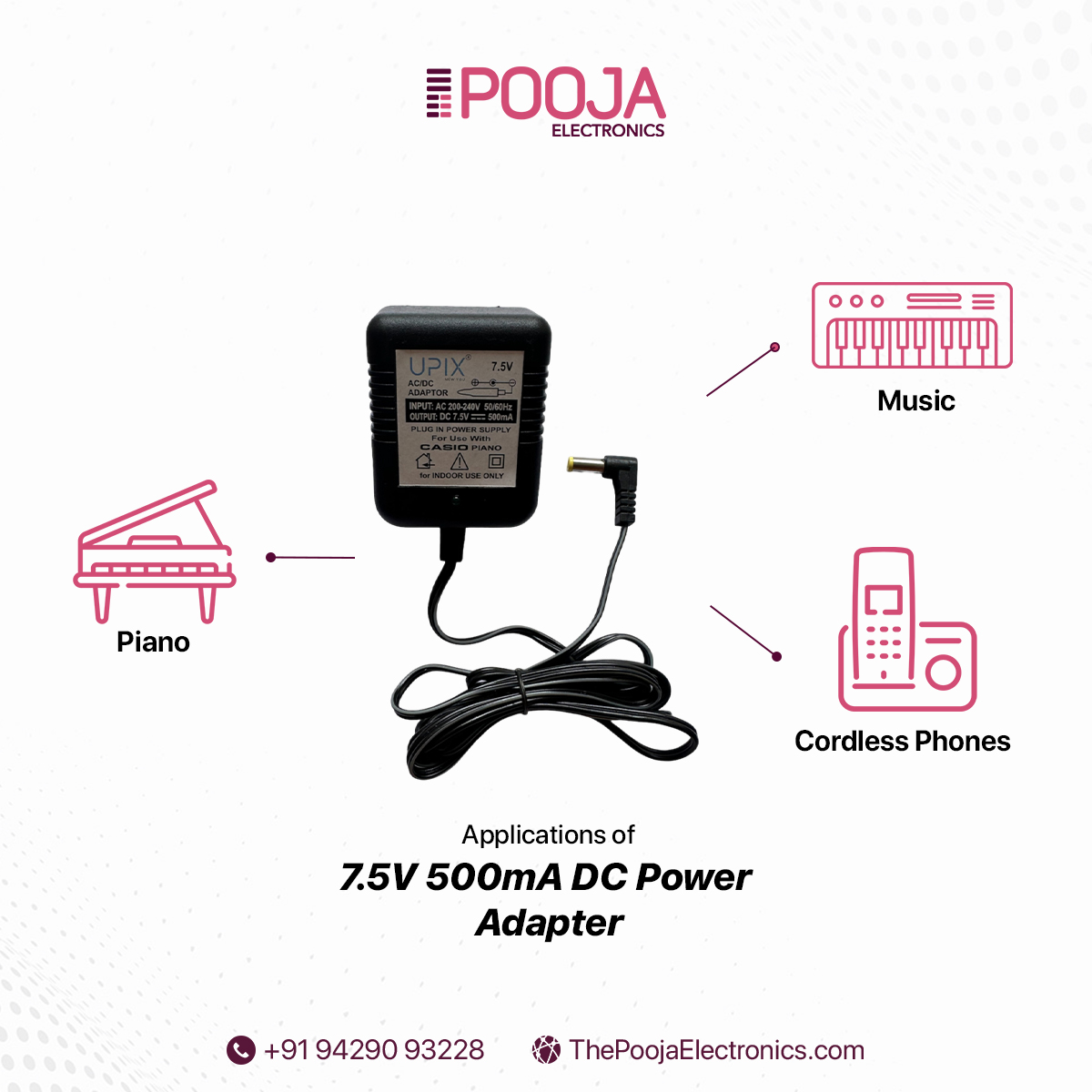 Experience uninterrupted performance with the Pooja Electronics 7.5V 500mA DC Power Adapter. Your devices deserve the best, and we deliver excellence every time!
.
#poojaelectronics #PowerWithPeaceOfMind #ContinuousPower #StayConnected #acremote #caraudioremote #supplieroftheyear