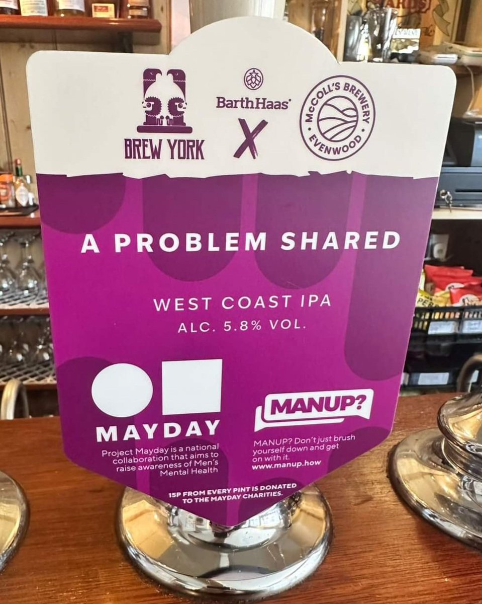 A Problem Shared 
Brew York have done a collaboration with McColls Brewery as part of The Mayday Project to increase awareness around men's mental health  For every pint sold 15p is donated
#mayday #brewyork #mccollsbrewery #manupcharity #mensmentalhealth #cask #realale