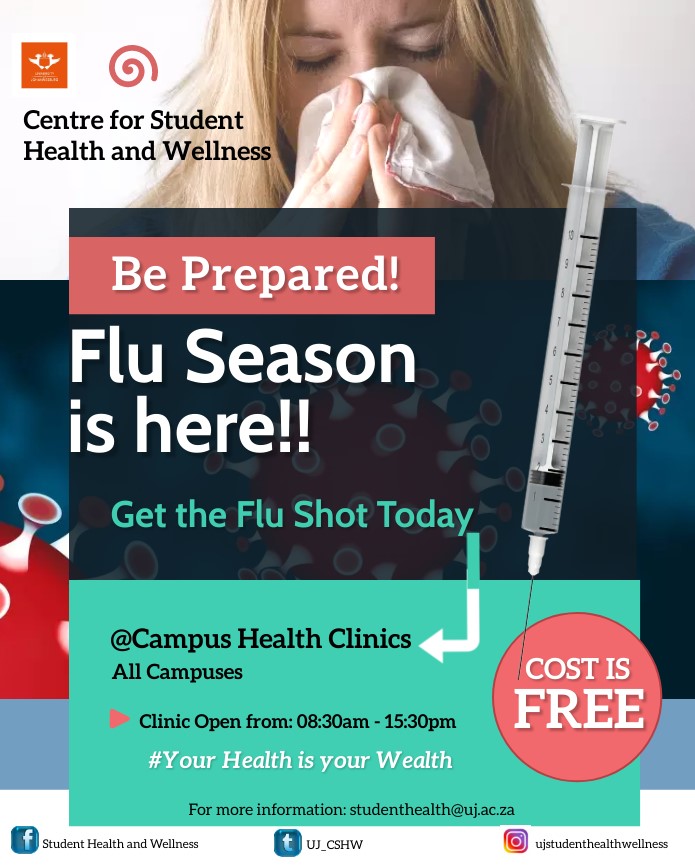 Winter is upon us and we know what that means. Flu season! Get your free flu vaccination at any Campus Health Clinic near you. Don't wait, vaccinate!! @go2uj