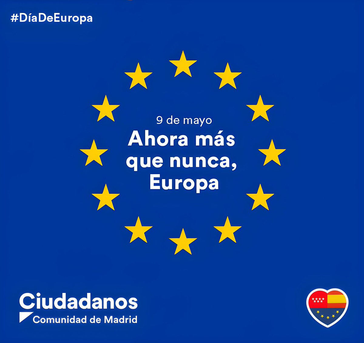 Desde <a href="/CS_Madrid/">Ciudadanos Madrid</a> celebramos la unión que nos brinda pertenecer a la familia europea.

España en EU significa progreso y solidaridad. Una España próspera es beneficiosa para Europa, una EU fuerte contribuye al éxito de España

Juntos, por un futuro próspero y unido. #DíaDeEuropa