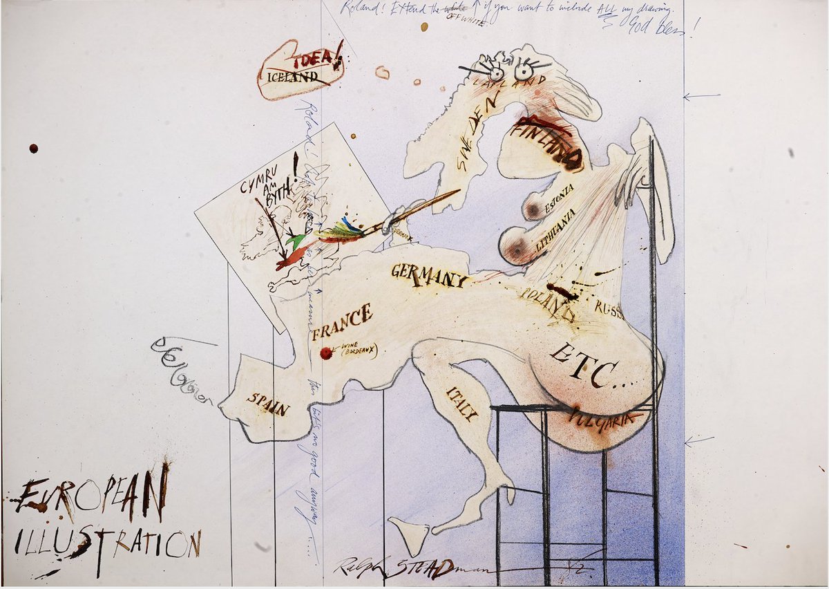 Yes, despite the awful Brexit decision, we are still part of Europe and therefore embrace #EuropeDay. One day we hope clear minds prevail amidst the madness! #RalphSteadman #Europe #Illustration #BrexitShambles