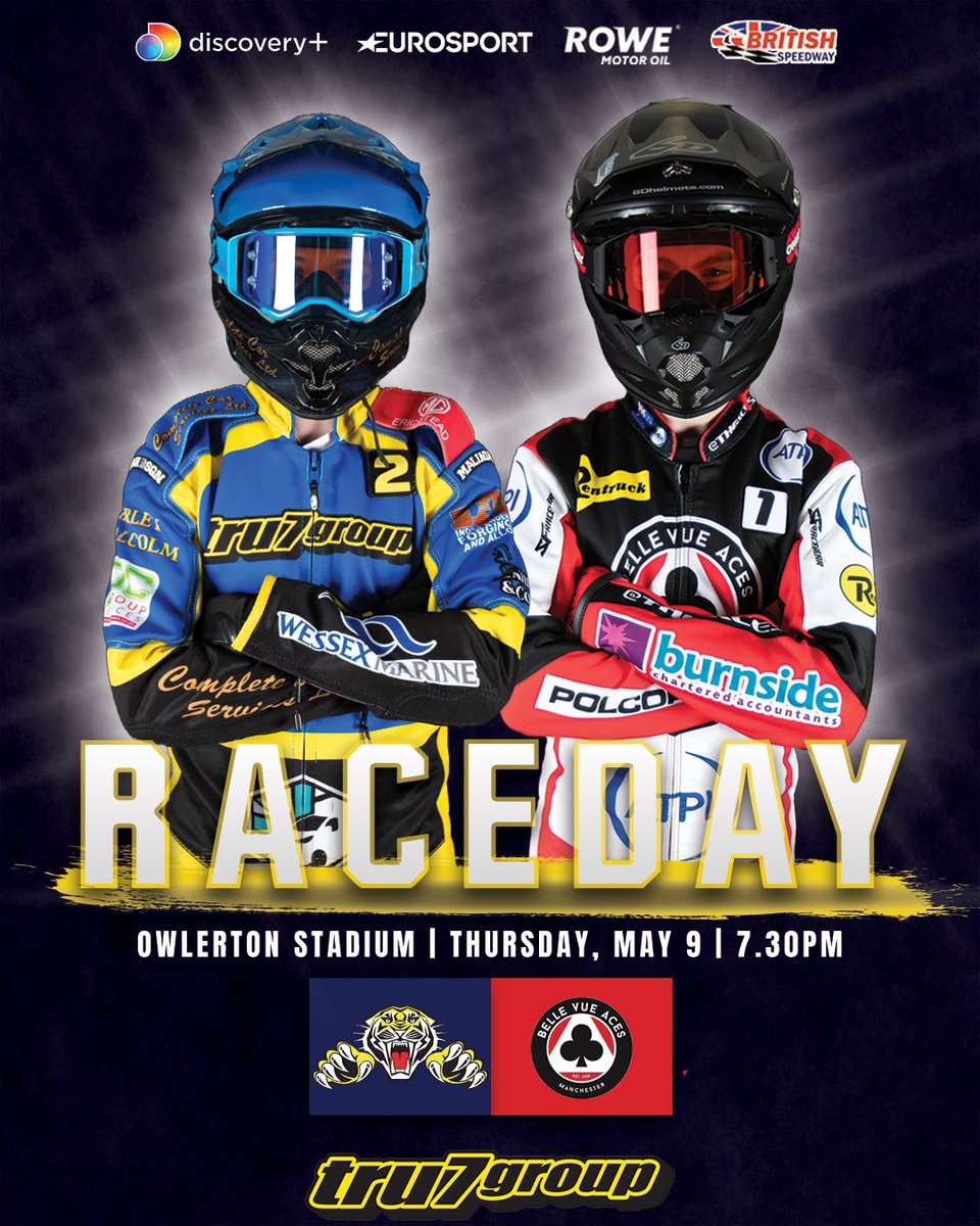 It's 𝗥𝗔𝗖𝗘𝗗𝗔𝗬! 🏁🟡🔵

🌹 Do not miss this one! A place in the KO Cup semi-finals is on the line.

🆚 @TheAces ♣️🔴⚪️
🏆 KO Cup Quarter-Final, 2nd Leg
📍 Owlerton Stadium
⏰ Tapes-Up: 7.30pm

🐯 #TigersPride | #SHEBEL