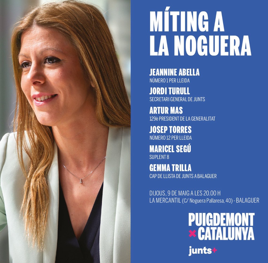 Avui pel matí faré la conferència sota el títol “Les cruïlles del 12 de maig” amb col·loqui posterior, en el marc del cicle de confererències “Barcelona Tribuna” i a la tarda a la #Noguera acabant amb un míting a #Balaguer. #ATotesIArreu #PuigdemontPresident