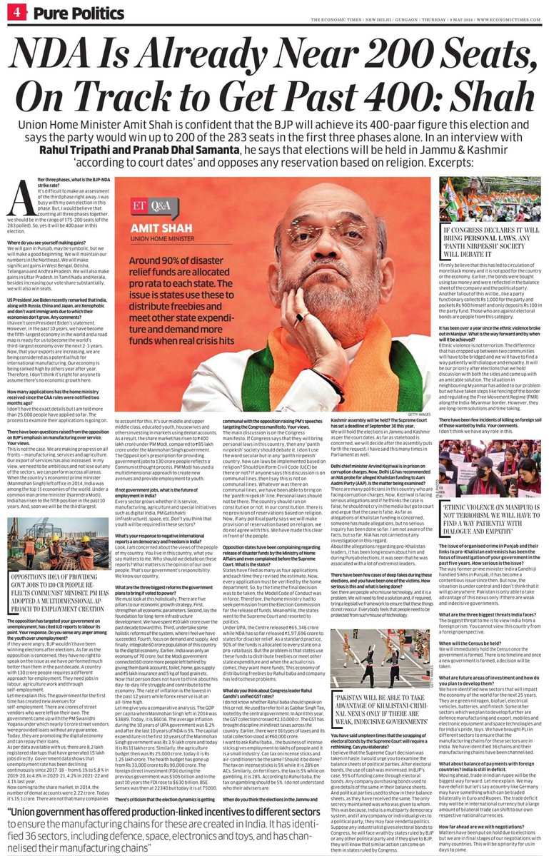From the street vendors to the cutting-edge IT sector, the Modi government has taken everyone along in its development journey, leaving no one behind. Now the 400-paar is an imminent reality. Read my interview to the @EconomicTimes.