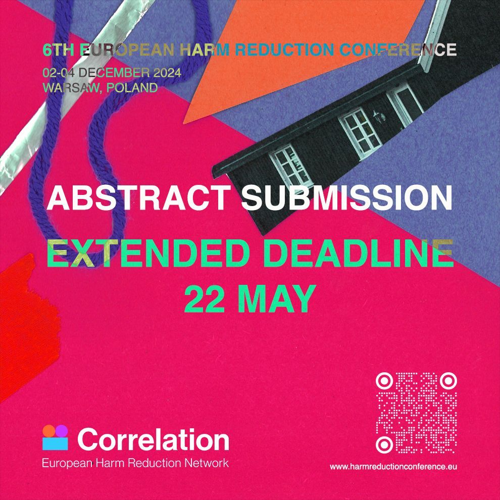 📢 Exciting news! The abstract submission deadline for the 6th European Harm Reduction Conference has been extended! You now have until May 22nd to send in your abstracts. Learn more & submit your abstracts here: 📝 buff.ly/3vRl5G4 #EHRC2024