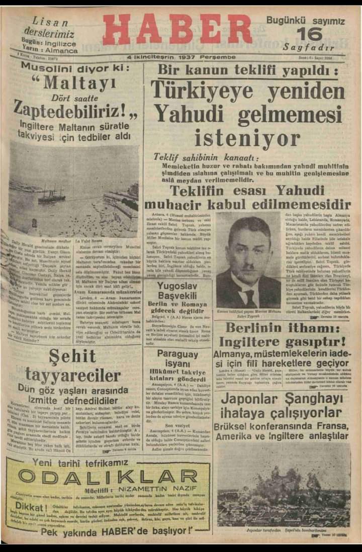 bunu duymak istemezler duyunca da bir şey demez. 1933’e kadar Ünv.den Müslüman müderrisler temizlendi; 1937'de Hitlerin kovduğu 1000 Yahudi bilim adamı TC’ye getirildi ve Ünv.yerleştirildi; O kadar çok Yahudi geldi ki,engel olmak için kanun teklifi verildi.