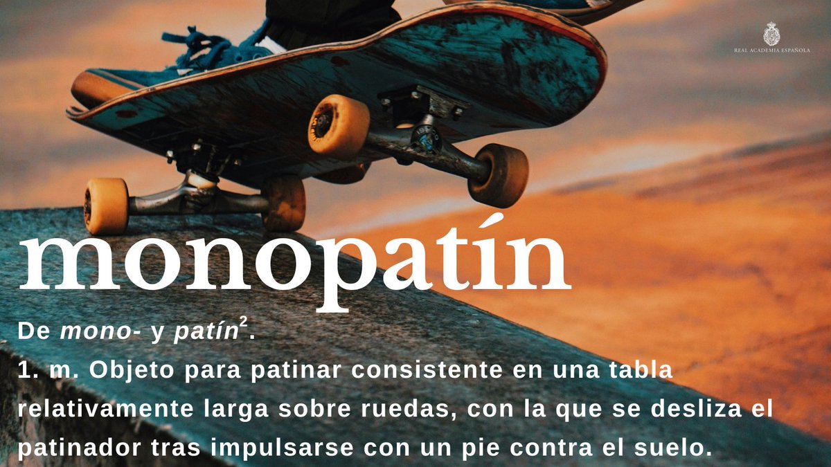 #PalabraDelDía | monopatín El «DLE» distingue entre «monopatín» (sin manillar) y «patinete», «carriola» o «patín» (con manillar). Además, se indica que «patineta» se usa, según las zonas, para ambos aparatos. ¿Qué nombre les dan ustedes?