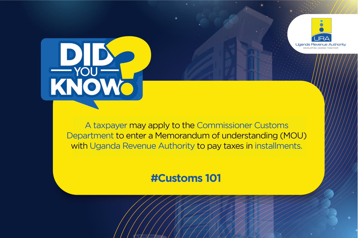 DYK that you can pay your taxes in installments? All you have to do is reach out to URA and you'll be supported adequately. #Customs101 #TaxTips