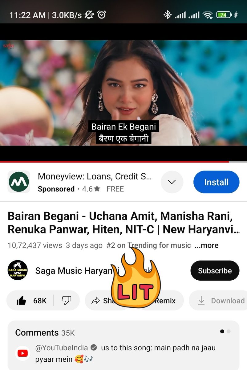#ManishaXBairanBegani song trending at no 2 🔥 in music section All over India trending at 18 🔥 on YouTube 1million+ views Likes - 68k Comments -35k #ManishaRani #ManishaSquad