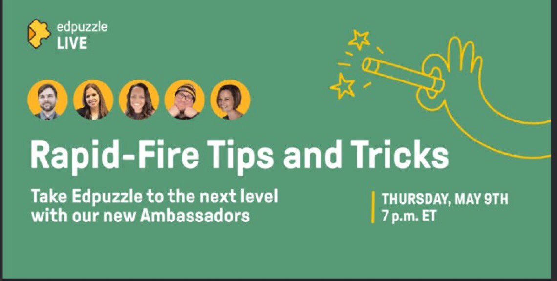 Join me & other @Edpuzzle Ambassadors for a rapid-fire extravaganza for easy-to-follow tips and tricks that will ⚡️ your teacher 🔥   Thurs, May 9th at 7:00 p.m. ET! Save your seat! 👉 learn.edpuzzle.com/rapid-fire-tips