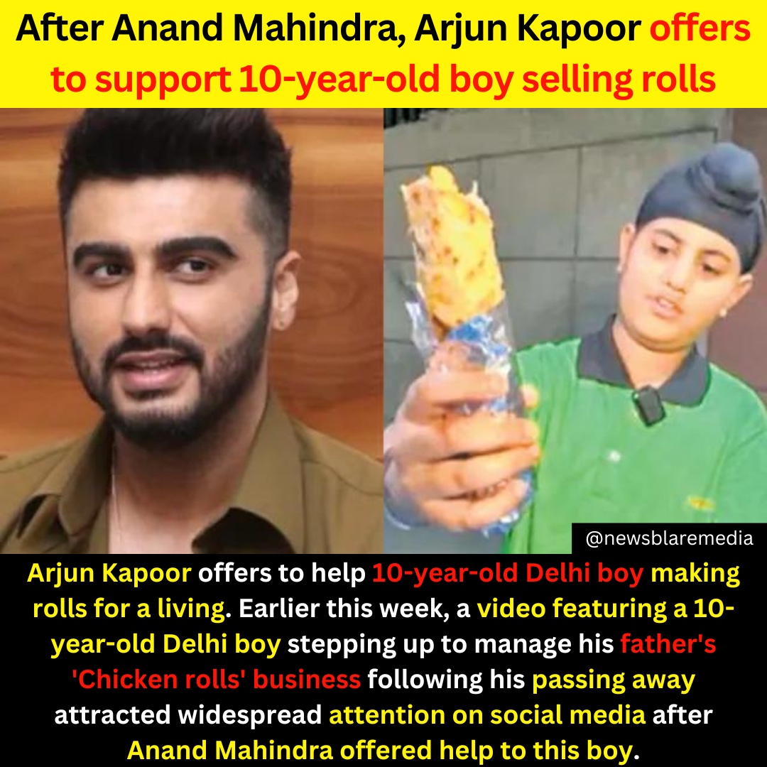 Arjun Kapoor offers to help 10-year-old Delhi boy making rolls for a living. #ArjunKapoor #AnandMahindra #schooling #education #support #chickenroll #springrolls #ChildCare #foundation #help #helpchildren #trendingnow #TrendingNow2024 #trendingpost #trendingnews #tls