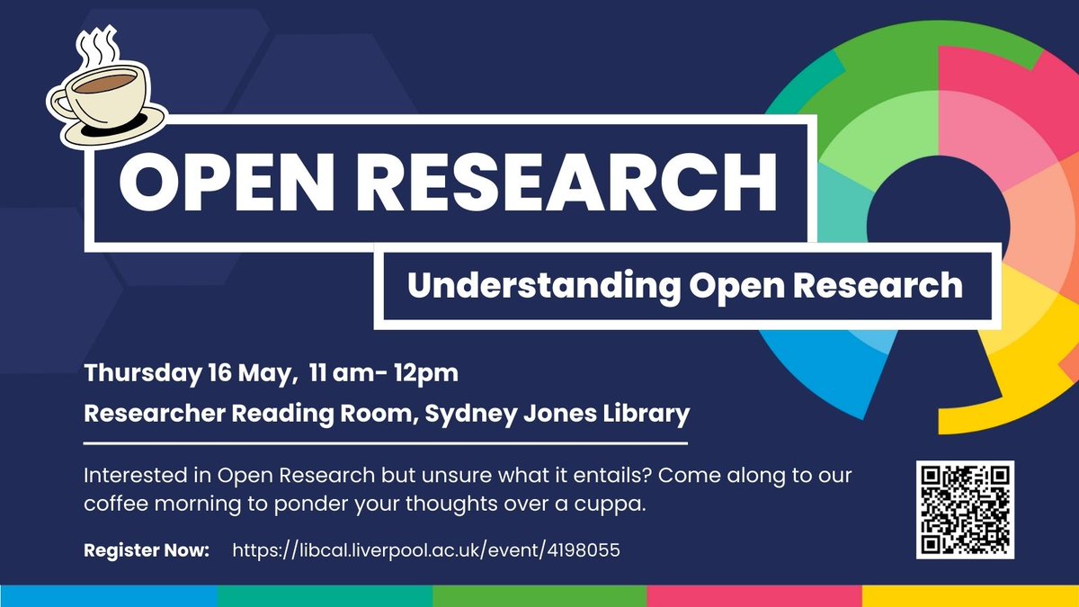 Researchers and PGRs - Do you often hear the phrase 'Open Research' without really knowing what it entails? Come along to our coffee morning next Thursday to share your thoughts and find out more. (Cold refreshments will also be available...) 🥤 Register bit.ly/may_coffee