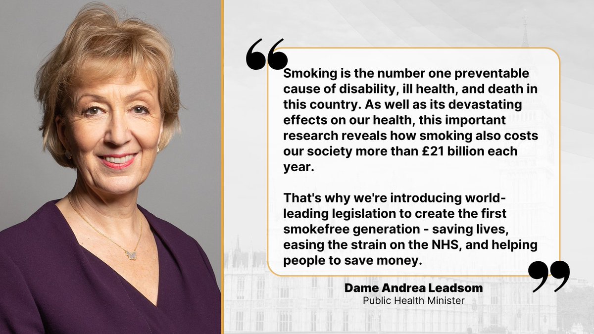 🆕Today ASH publishes the new economic cost of smoking figures, as promised to the Public Health Minister @andrealeadsom and the Tobacco & Vapes Bill Committee in oral evidence last week. #SmokefreeFuture ash.org.uk/media-centre/n…