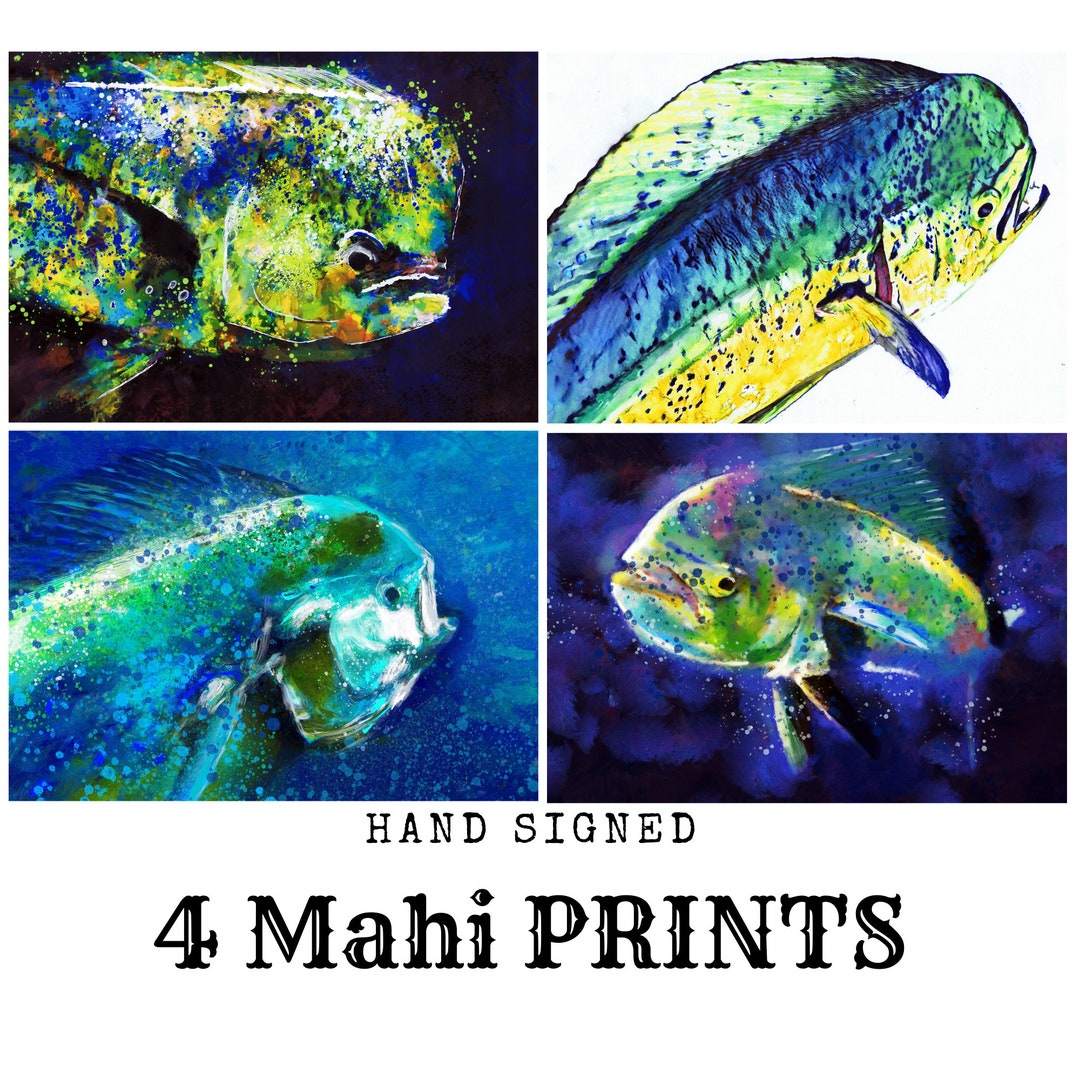 Hand-Signed Mahi-Mahi Dolphinfish Wall Art Prints - Florida Fishing Decor - Choice of Sizes - Fishing Gift Idea - Sealife Art by DogFishArtCo dlvr.it/T6dPcC #art