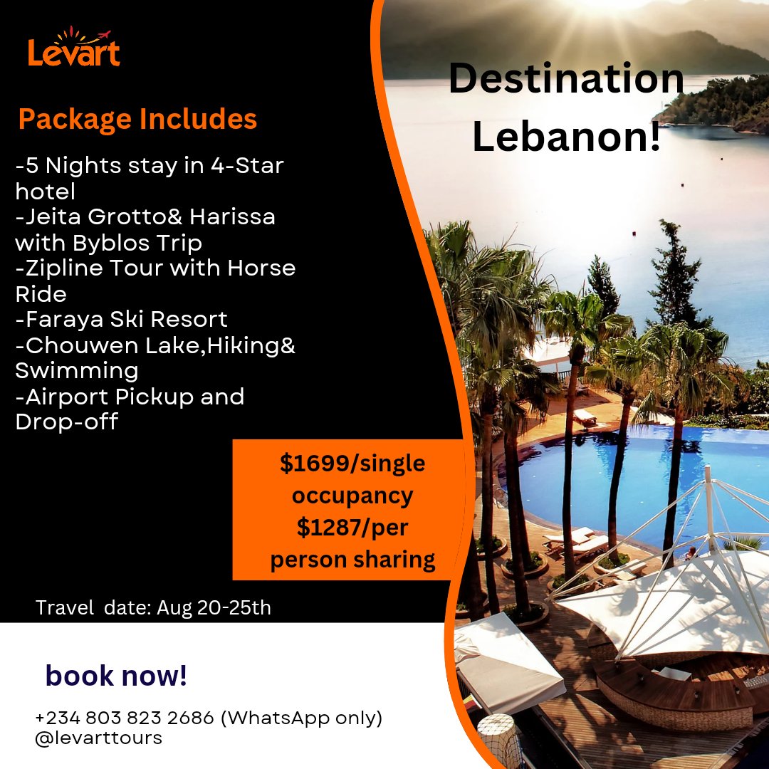 Is Lebanon on your bucket list?  Visit Lebanon with @levarttours this August.

Book your trip now! 
Call +234 803 823 2686 (WhatsApp only)

#lebanon #travel #tours #travelandtourism #traveltips #travelgram #travelwithlevart #travelwithlevarttours