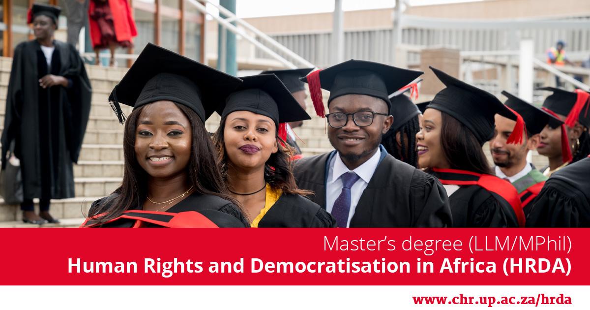 Applications are now being accepted for the upcoming academic year of the Master's Programme in Human Rights and Democratisation in Africa (HRDA)! 

🌍 HRDA offers a rigorous one-year Programme, with students spending six months in Pretoria and another six months at one of the 12