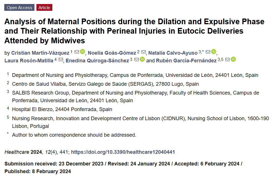 📣Today we share #Article 'Analysis of #Maternal Positions during the Dilation and Expulsive Phase and Their Relationship with #Perineal #Injuries in Eutocic Deliveries Attended by Midwives' 🧐by Cristian Martín-Vázquez et al. @cris90due 📌Link: mdpi.com/2227-9032/12/4…