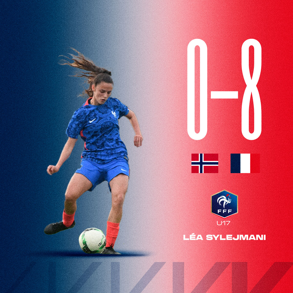 🇫🇷 #SélectionRCSA I 𝐋𝐞́𝐚 𝐒𝐲𝐥𝐞𝐣𝐦𝐚𝐧𝐢 𝐞𝐭 𝐥𝐞𝐬 𝐓𝐫𝐢𝐜𝐨𝐥𝐨𝐫𝐞𝐬 𝐪𝐮𝐚𝐥𝐢𝐟𝐢𝐞́𝐞𝐬 𝐩𝐨𝐮𝐫 𝐥𝐞𝐬 𝐝𝐞𝐦𝐢𝐞𝐬 ! ✅ Norvège 0-8 @equipedefranceF U17 🏆 Match 2 - @WEURO U17 ⏱️ Entrée en jeu à la 78e minute, Léa Sylejmani est impliquée sur le dernier but des…