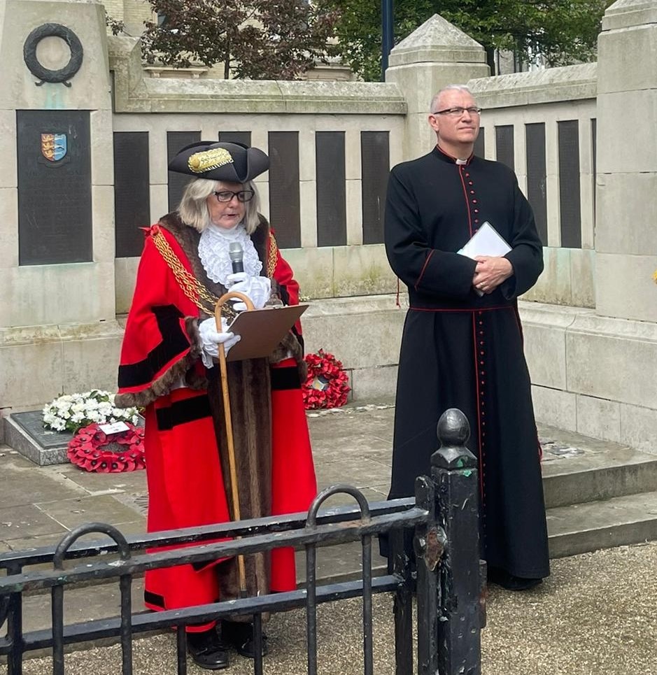 The Mayor, Councillor Penny Carpenter, attended a wreath-laying ceremony in St George's Park yesterday to mark VE Day. There was also a ceremonial planting of an olive tree to mark the upcoming 50th anniversary of the invasion of Cyprus by the Republic of Turkey.